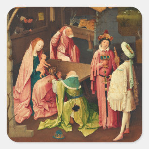 De vise männens tillbedjan av Hieronymus Bosch Fyrkantigt Klistermärke