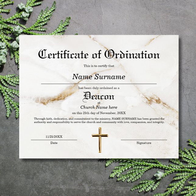 Deacon Church Certificate of Ordination (Skapare uppladdad)