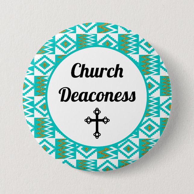 Deaconess Aqua Teal Blue Kente Trasa Button Pin Knapp (Framsida)