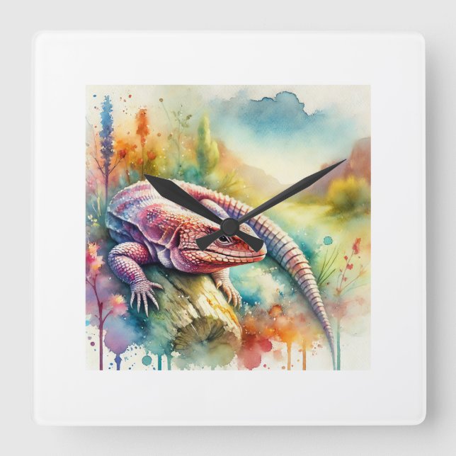 Dead Cow Lizard 310824AREF112 - Watercolor Fyrkantig Klocka (Framsida)