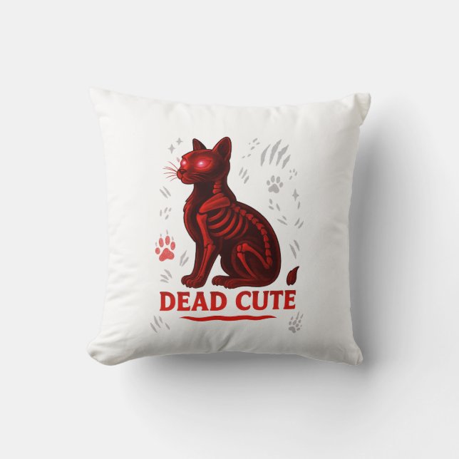 Dead Cute – Halloween Katt T-Shirt Kudde (Framsida)