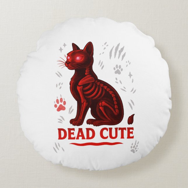 Dead Cute – Halloween Katt T-Shirt Rund Kudde (Framsidan)
