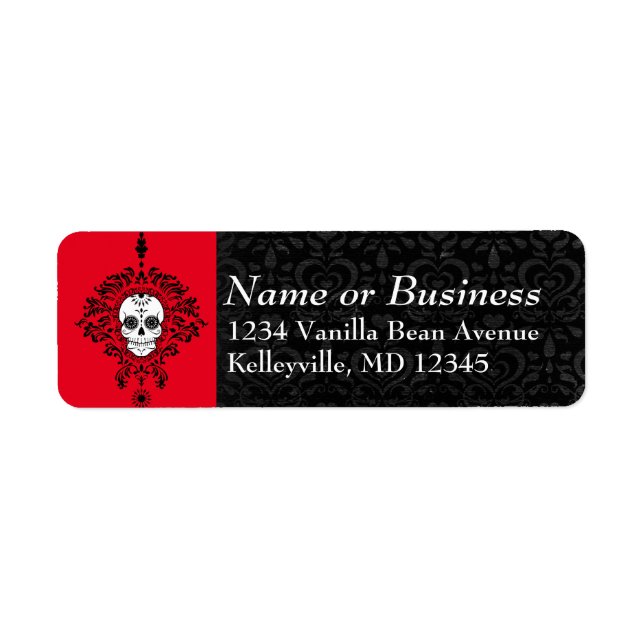 Dead Damask - Anpassningsbar Sugar Skull-Adresseti Returadress Etikett (Framsidan)