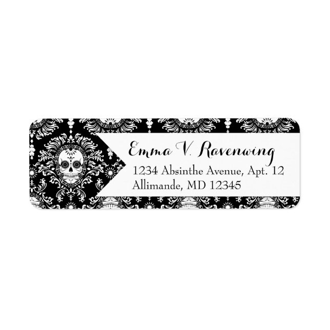 Dead Damask - Anpassningsbar Sugar Skull-Returadre Returadress Etikett (Framsidan)