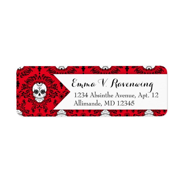 Dead Damask - Anpassningsbar Sugar Skull-Returadre Returadress Etikett (Framsidan)