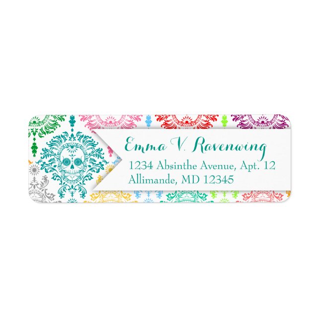 Dead Damask - Anpassningsbar Sugar Skull-Returadre Returadress Etikett (Framsidan)