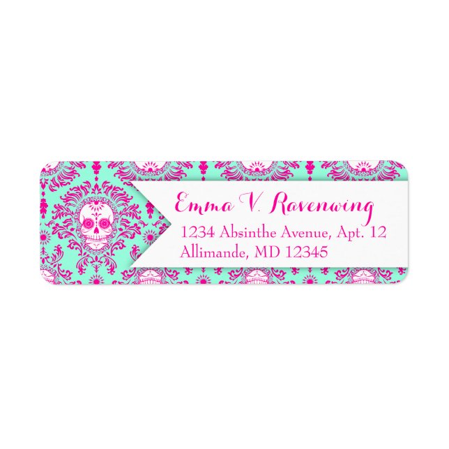 Dead Damask - Anpassningsbar Sugar Skull-Returadre Returadress Etikett (Framsidan)