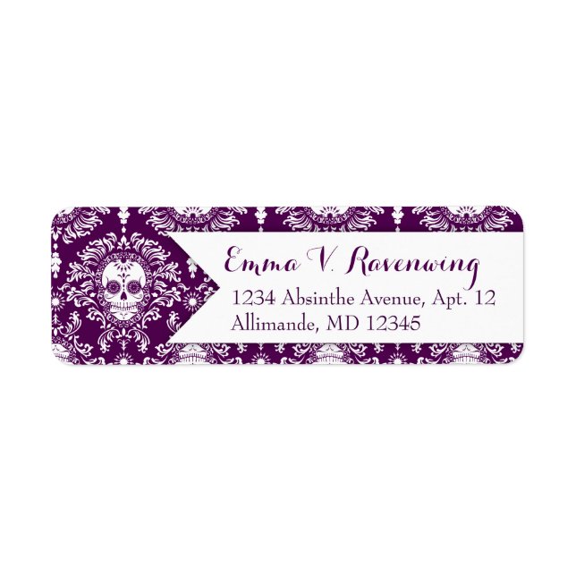 Dead Damask - Anpassningsbar Sugar Skull-Returadre Returadress Etikett (Framsidan)