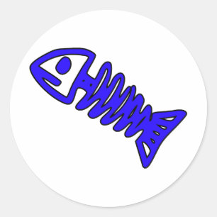 Dead Fish Skeleton Skull Bones Fossil Blue Runt Klistermärke