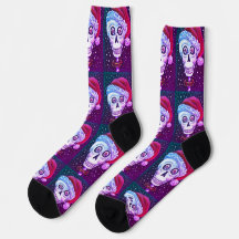DEAD HEAD SANTA SKULL, CHRISTMAS SKELETON HUMOR