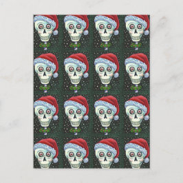 DEAD HEAD SANTA SKULL, CHRISTMAS SKELETON HUMOR HELG VYKORT