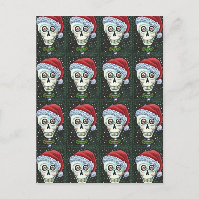 DEAD HEAD SANTA SKULL, CHRISTMAS SKELETON HUMOR HELG VYKORT (Framsida)