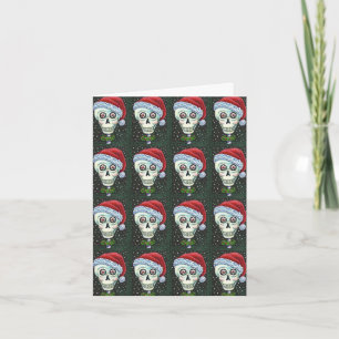 DEAD HEAD SANTA SKULL, CHRISTMAS SKELETON HUMOR HELGKORT