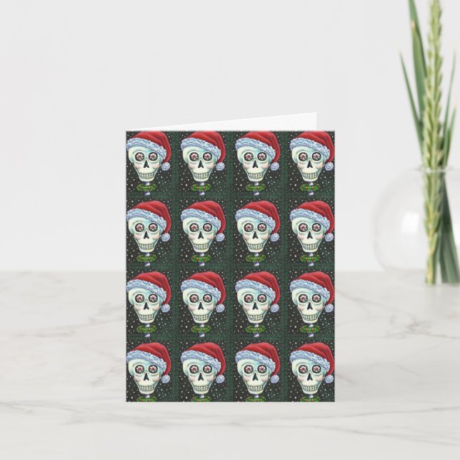 DEAD HEAD SANTA SKULL, CHRISTMAS SKELETON HUMOR HELGKORT (Framsida)