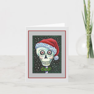 DEAD HEAD SANTA SKULL, CHRISTMAS SKELETON HUMOR HELGKORT