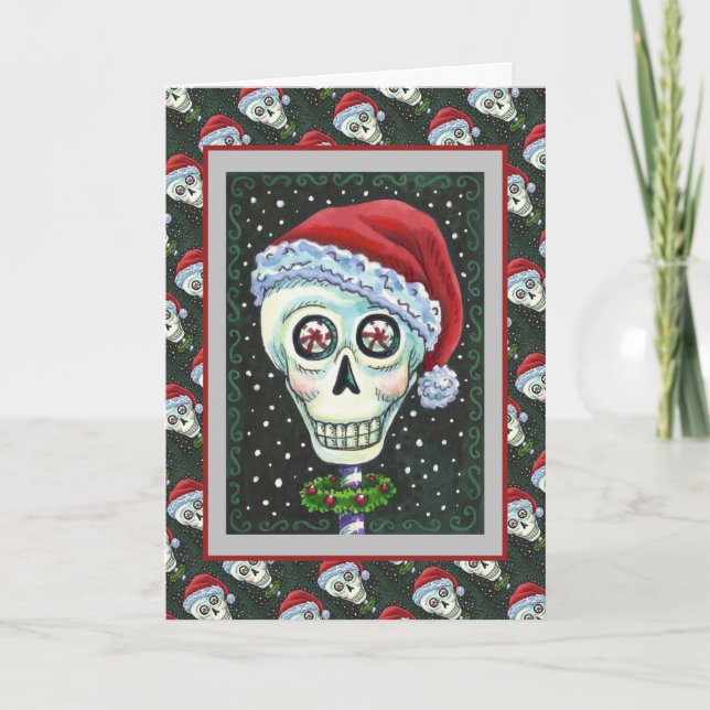 DEAD HEAD SANTA SKULL, CHRISTMAS SKELETON HUMOR HELGKORT (Framsida)
