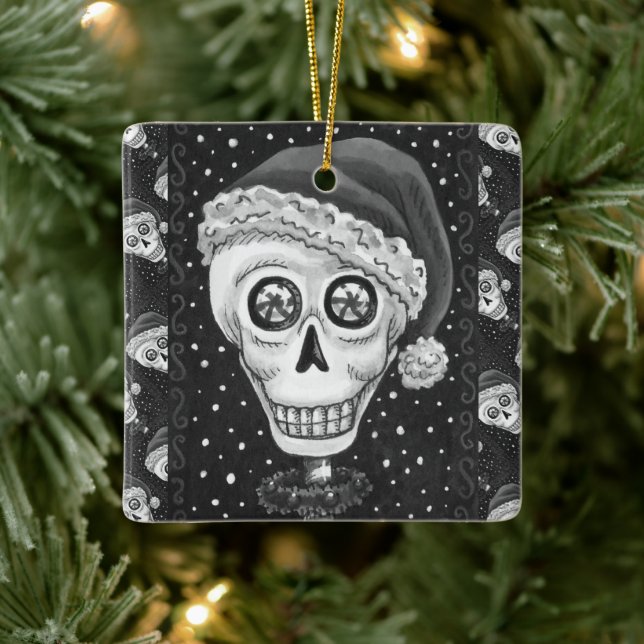 DEAD HEAD SANTA SKULL, CHRISTMAS SKELETON HUMOR JULGRANSPRYDNAD KERAMIK (Träd)