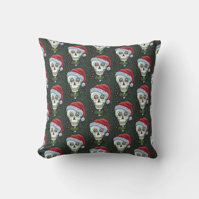 DEAD HEAD SANTA SKULL, CHRISTMAS SKELETON HUMOR KUDDE (Framsida)