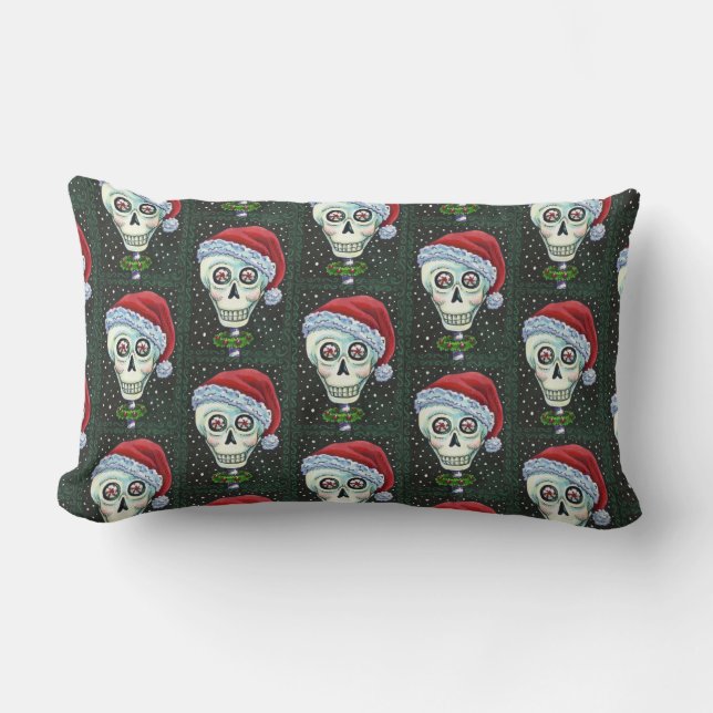 DEAD HEAD SANTA SKULL, CHRISTMAS SKELETON HUMOR LUMBARKUDDE (Framsida)