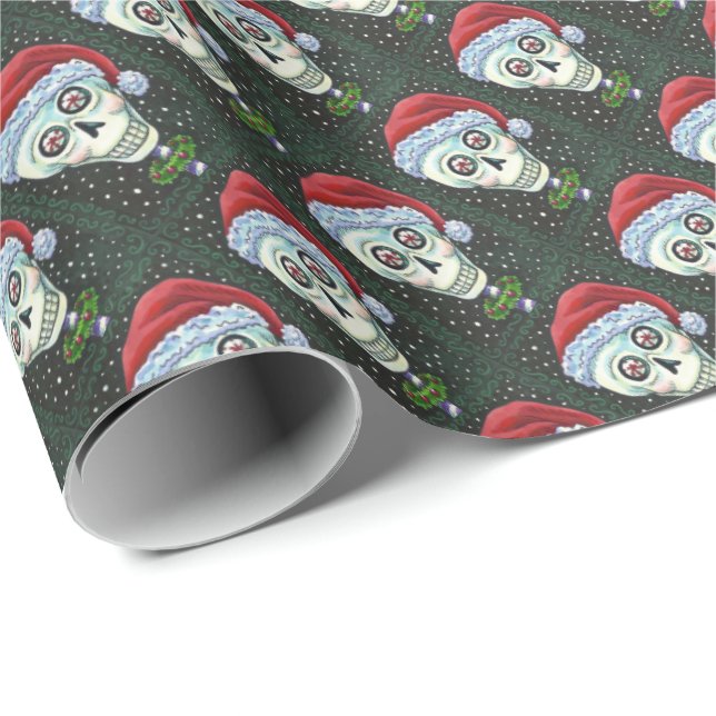 DEAD HEAD SANTA SKULL, CHRISTMAS SKELETON HUMOR PRESENTPAPPER (Rullad Hörn)