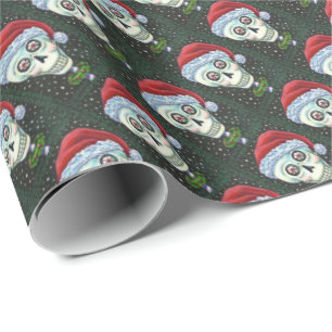 DEAD HEAD SANTA SKULL, CHRISTMAS SKELETON HUMOR PRESENTPAPPER