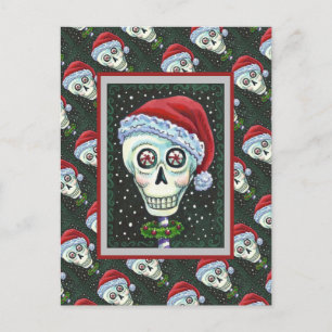 DEAD HEAD SANTA SKULL, CHRISTMAS SKELETON HUMOR VYKORT