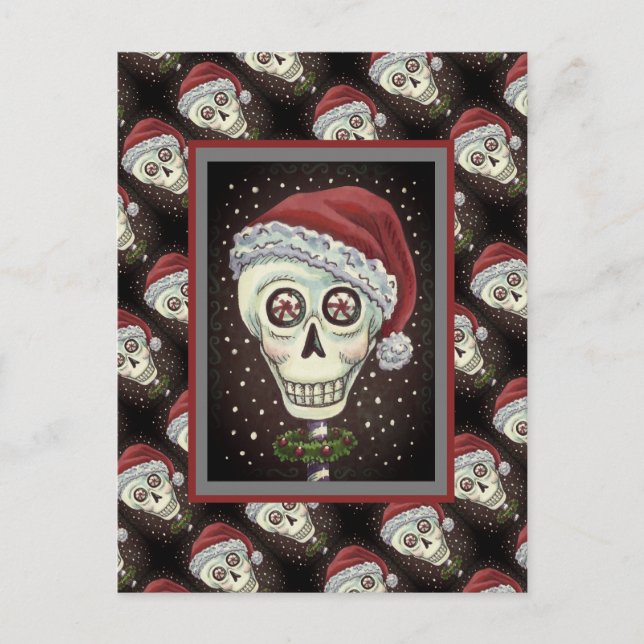 DEAD HEAD SANTA SKULL, CHRISTMAS SKELETON HUMOR VYKORT (Framsida)