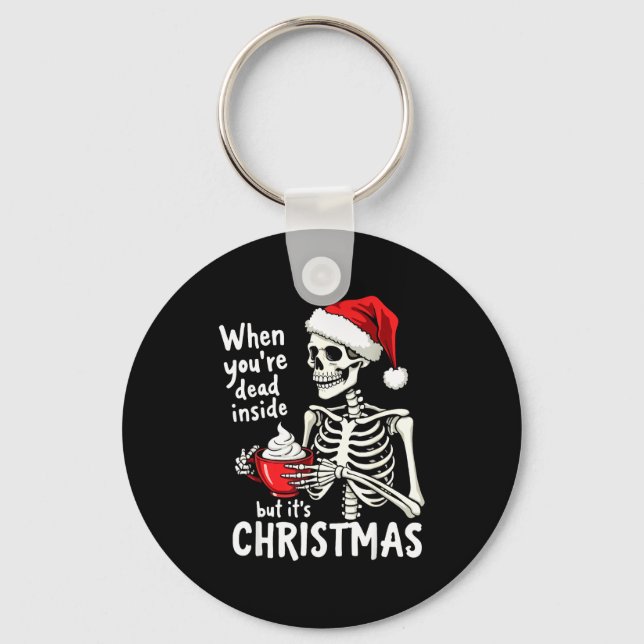 Dead Inside But Its Christmas Skeleton Coffee Xmas Nyckelring (Framsida)