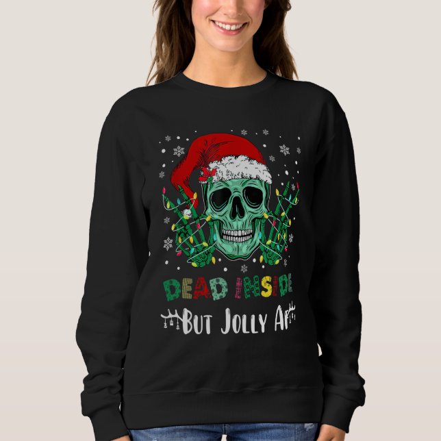 Dead Inside But Jolly AF Christmas Skull Mom Life  T Shirt (Framsida)