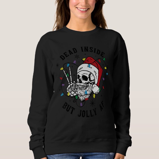 Dead Inside But Jolly AF Funny Santa Skull Christm T Shirt (Framsida)