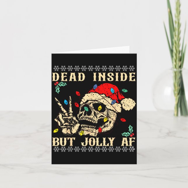 Dead Inside But Jolly Af Funny Skeleton Santa Hat  Kort (Framsida)