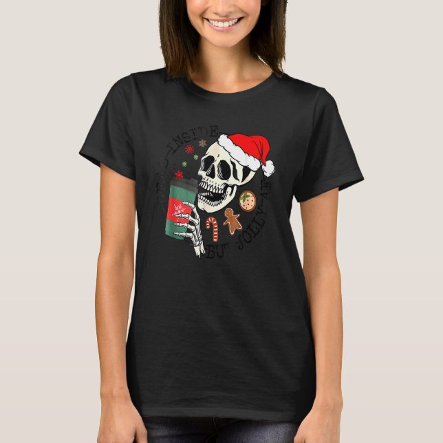 Dead Inside But Jolly AF  Skeleton Santa Hat Chris T Shirt (Framsida)