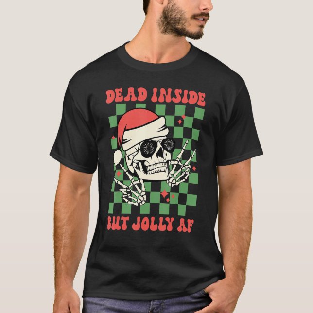 Dead Inside But Jolly AF  Skull Santa Hat Christma T Shirt (Framsida)