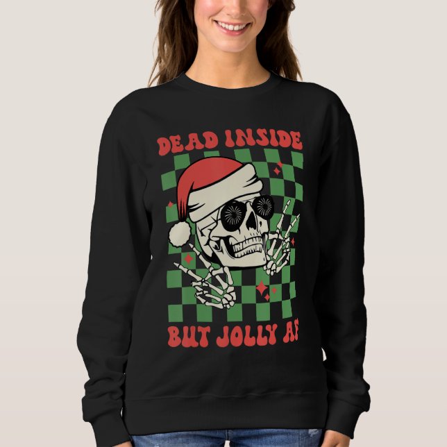 Dead Inside But Jolly AF  Skull Santa Hat Christma T Shirt (Framsida)