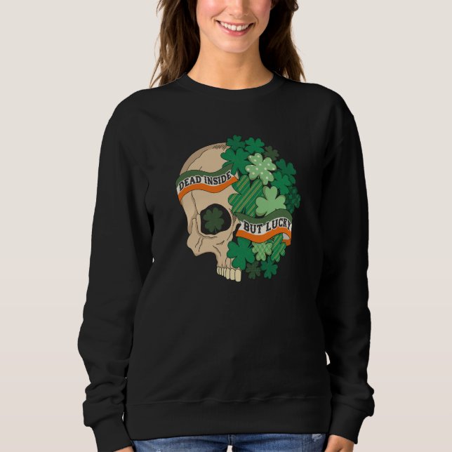 Dead Inside But Lucky Shamrock Skull St Patrick Da T Shirt (Framsida)
