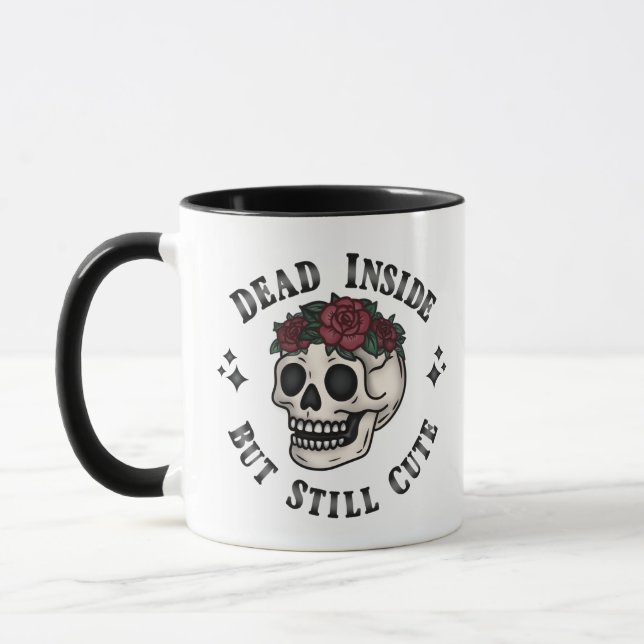 Dead Inside, but still Cute Skull Blommigt Goth Mu Mugg (Vänster)