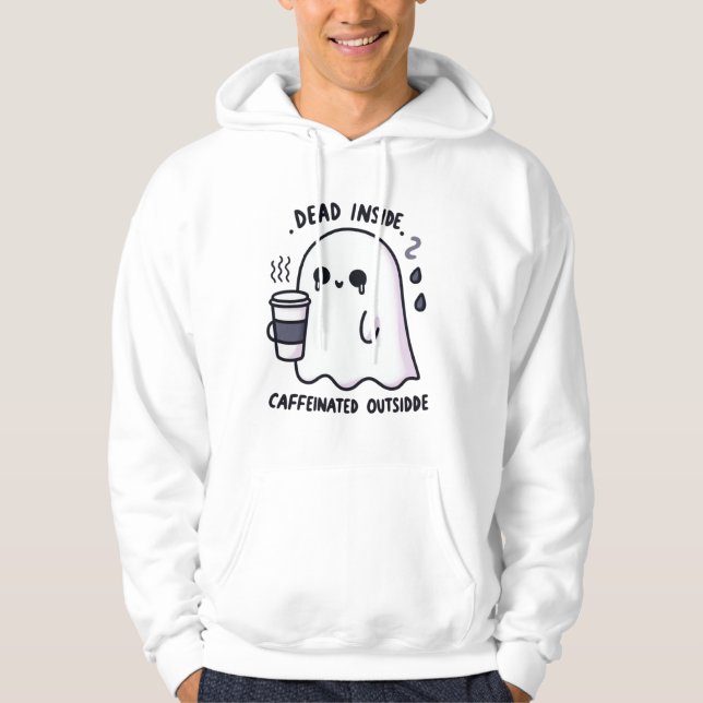 Dead Inside Caffezed Exside Funny Cute Ghost Hoodie (Framsida)