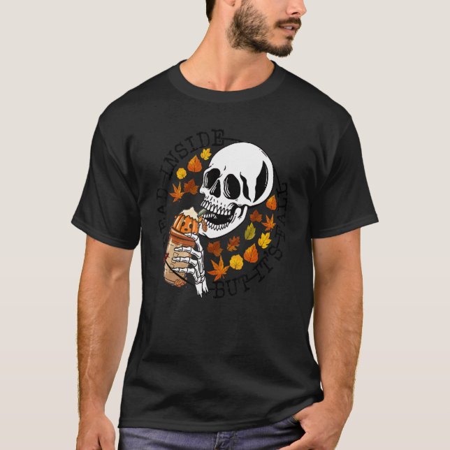 Dead Inside, men det är Fall Halloween Skeleton Pu T Shirt (Framsida)