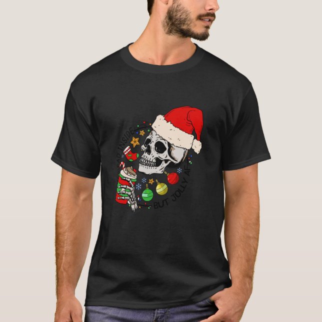 Dead Inside men Jolly AF Funny Skeleton Santa Hat T Shirt (Framsida)