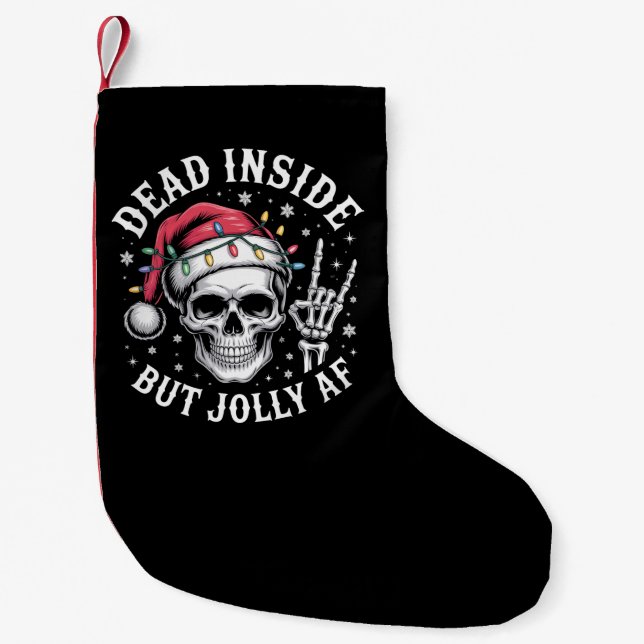 Dead Inside men Jolly AF-julen Skeleton Spirit Liten Julstrumpa (Framsidan)