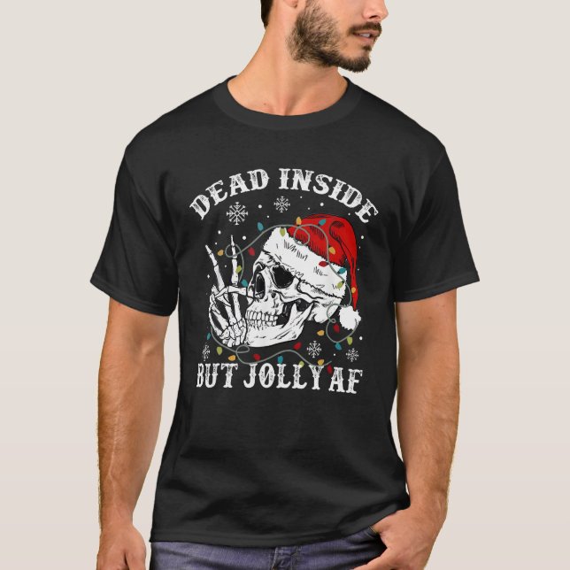 Dead Inside men Jolly AF Skeleton Santa Hat Kristu T Shirt (Framsida)