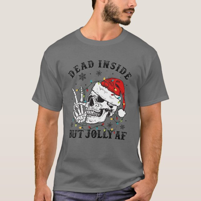 Dead Inside men Jolly AF Skull Santa Hat Family Xm T Shirt (Framsida)