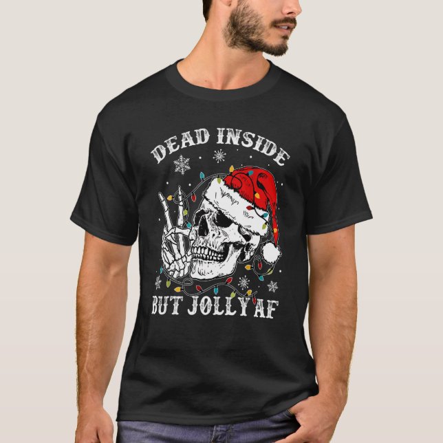 Dead Inside men Jolly Af Skull Santa Light Skeleto T Shirt (Framsida)