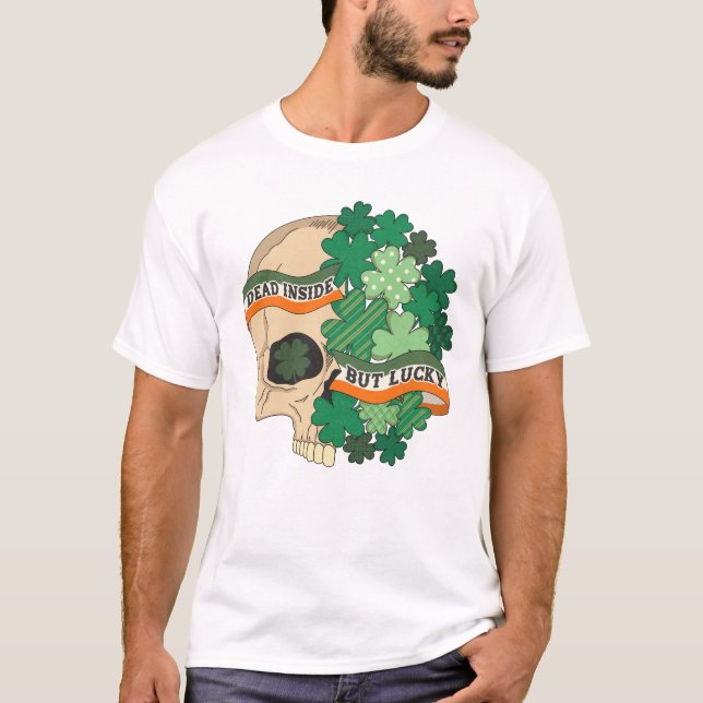 Dead Inside Men Lucky - Sugar Skull och Klöver T Shirt (Framsida)