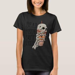 Dead Inside, men märkt kaffe Skeleton Halloween C T Shirt