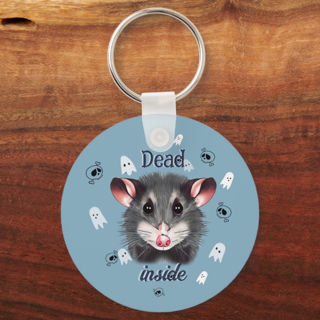 Dead Inside Opossum Keychain Spooky Ghost & Skull Nyckelring (Framsida)