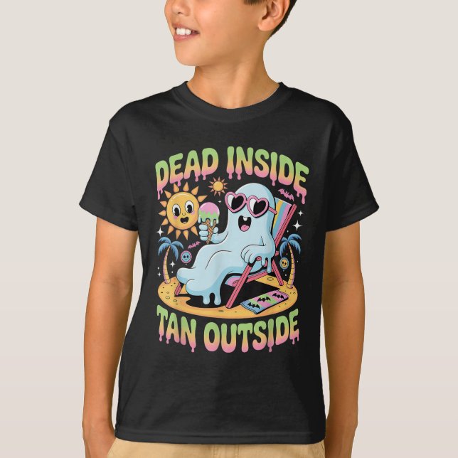 Dead Inside Tan Exside Funny Ghost Summerween _1 T Shirt (Framsida)
