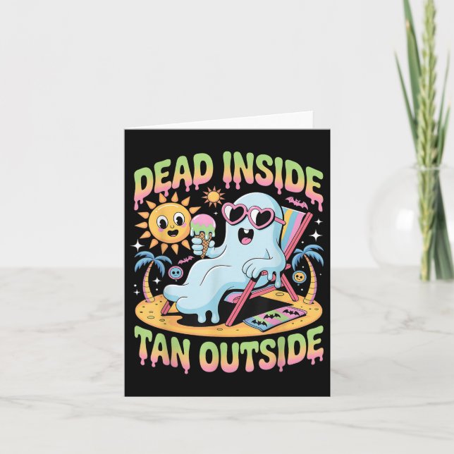 Dead Inside Tan Exside Funny Ghost Summerween Kort (Framsida)