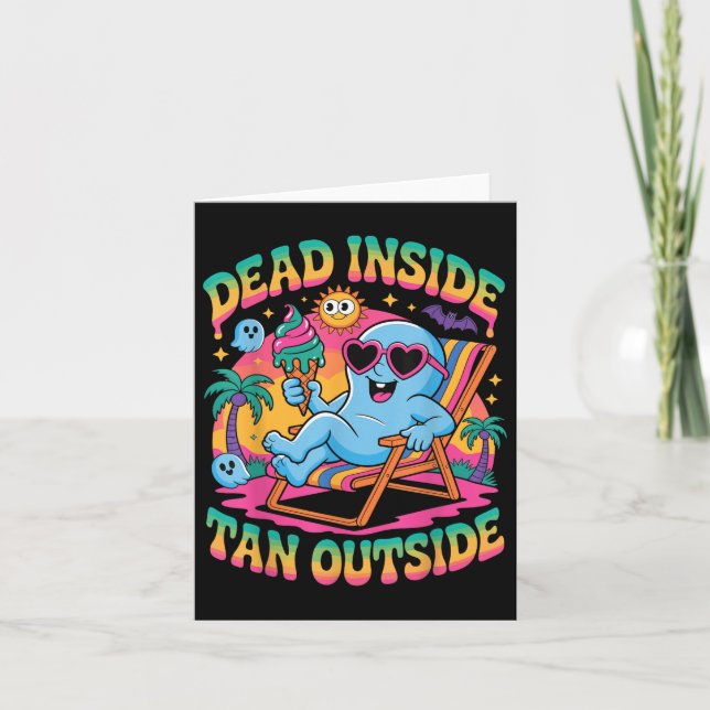 Dead Inside Tan Exside Funny Ghost Summerween Kort (Framsida)