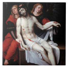 Dead Kristus som stöds av två Änglar (Ribalta) Kakelplatta